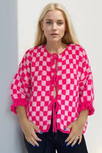 Double Take Tied Checkered Dropped Shoulder Flounce Sleeve Cardigan Woman Outerwear