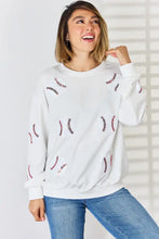 Sequin Baseball Round Neck Dropped Shoulder Sweatshirt Woman Sweatshirts