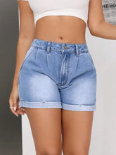 Rolled Hem Mid-Rise Waist Denim Shorts Denim Shorts