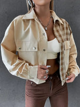 Snap Down Color Block Plaid Jacket Woman Outerwear