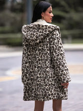 Shiny Leopard Hooded Coat with Pockets Woman Outerwear