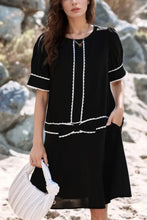 Contrast Scallop Trim Bow Detail Short Sleeve Shift Dress Woman Casual Dress