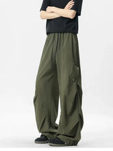 Men's Oversized Wide Leg Cargo Pants with Drawstring Army Green Woman Sweatpants