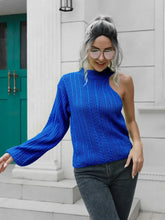 Cable-Knit Round Neck Asymmetrical Sweater Sweater Pullovers