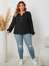 Honey Plus Size Openwork Notched Button Front Blouse Woman Blouses