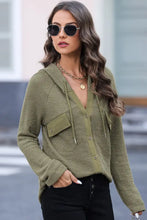 Waffle-Knit Button Up Drawstring Hoodie Woman Sweatshirts