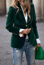 Lapel Collar One Button Blazer Dark Green Woman Outerwear