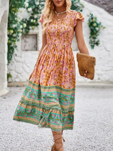 Printed Round Neck Cap Sleeve Dress Tangerine Casual Dresses