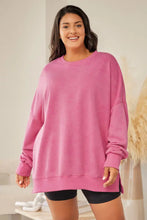 Plus Size Round Neck Drop Shoulder Slit Sweatshirt Cerise Woman Sweatshirts