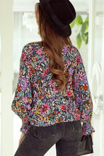 Floral Tie Neck Flounce Sleeve Blouse Woman Blouses