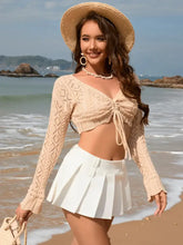 Drawstring Openwork Long Sleeve Cover-Up Swimwear Cover-Ups
