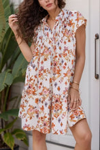 Printed Tie Neck Cap Sleeve Mini Dress Floral Casual Dresses