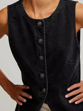 Button Down Round Neck Denim Vest Woman Denim Tops