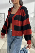 Striped Button Up Dropped Shoulder Cardigan Woman Outerwear