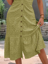 Eyelet Button Front V-Neck Midi Dress Woman Casual Dress