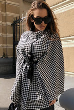 Houndstooth Tie Waist Trench Coat Woman Outerwear