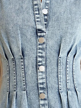 Puff Sleeve Button Front Denim Midi Dress Woman Dress