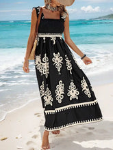 Smocked Printed Wide Strap Maxi Dress Woman Casual Dress