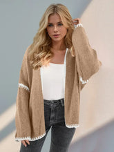 Double Take Contrast Open Front Dropped Shoulder Cardigan Woman Outerwear