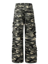 Men's Camouflage Cargo Wide Leg Pants Military Green Woman Sweatpants