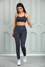 Leopard Cutout Sports Bra and Leggings Set Gray Woman Activewear