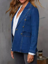 Collared Neck Long Sleeve Denim Jacket Woman Outerwear