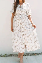 Printed Button Front Puff Sleeve Dress Woman Casual Dress