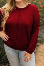 Plus Size Exposed Seam Waffle-Knit High-Low Sweatshirt Woman Sweatshirts