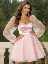 Sweetheart Neck Balloon Sleeve Mini Dress Cocktail Dress