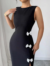 Bow Slit Round Neck Sleeveless Dress Casual Dresses
