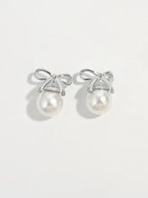 925 Sterling Silver Pearl Bow Earrings Earrings