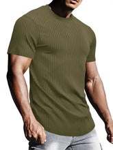 Men's Full Size Ribbed Knit Short Sleeve Round Neck T-Shirt Plus Size Moss Mens Tops