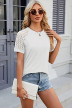 Openwork Round Neck Short Sleeve T-Shirt White Woman T Shirts