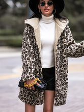 Shiny Leopard Hooded Coat with Pockets Woman Outerwear