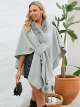 Fuzzy Trim Open Front Poncho Woman Outerwear