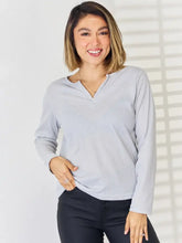 Notched Long Sleeve T-Shirt Gray Woman T Shirts