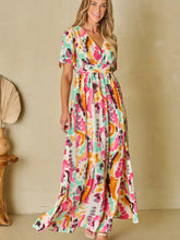 Slit Printed Surplice Short Sleeve Maxi Dress Maxi Dresses