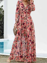 Frill Printed V-Neck Flounce Sleeve Dress Burnt Coral Woman Casual Dress