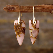 Natural Stone Geometric Shape Earrings Gold Pink One Size Earrings