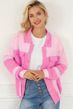 Waffle-Knit Color Block Snap Down Shacket Woman Outerwear