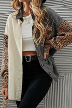 Leopard Button Up Drop Shoulder Jacket Dark Gray Woman Outerwear