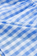 Gingham Short Sleeve Button Tie Split Neck Loose Mini Dress Casual Dresses