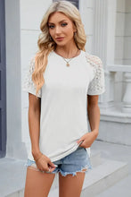 Openwork Round Neck Short Sleeve T-Shirt Woman T Shirts