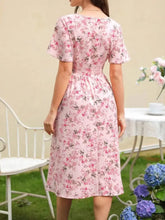 Floral Print V-Neck Belted Midi Dress Woman Dress