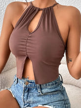 Perfee Crisscross Tie Back Slit Sleeveless Top Tanks & Camis