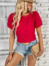 Perfee Round Neck Slit Short Sleeve Top Woman T Shirts