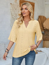 Eyelet Notched Half Sleeve T-Shirt Woman T Shirts