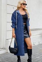 Button Up Long Sleeve Longline Hooded Denim Outerwear Woman Denim Tops