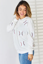 Sequin Baseball Round Neck Dropped Shoulder Sweatshirt Woman Sweatshirts