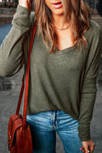 V-Neck Long Sleeve Ribbed Top Woman Blouses